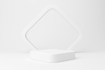 Abstract 3D background. White product display presentation. Empty space square podium and square backdrop for product on white background. 3D render illustration.