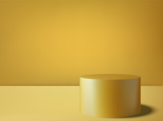 Round light yellow pedestal with shadow, realistic podium scene on abstract background