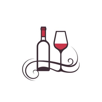 recommend clip art: Stylized Wine Bottle and Glass Silhouette