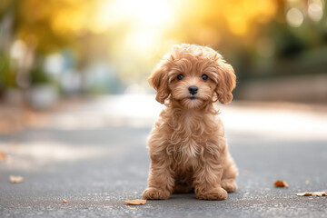 Cute puppy maltipoo in park
