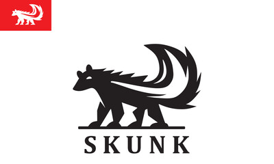 SIMPLE SKUNK LOGO, silhouette of great small animal standing vector illustrations
