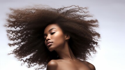 Beauty portrait of African American girl with afro hair. Beautiful black woman