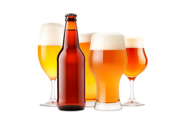 Set of Beer glasses and bottles on a white background. Mugs with drink like Ipa, Pale Ale, Pilsner, Porter or Stout