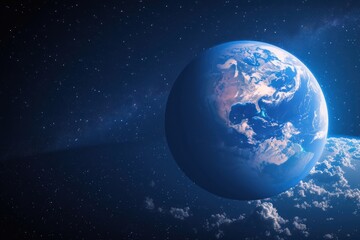 Right Side of The Planet Earth Globe on a starry space background.