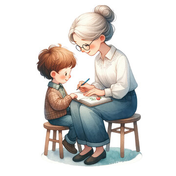 recommend clip art: Teacher and student collaboration. watercolor illustration, Perfect for nursery art, back to school. 