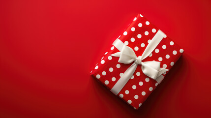 Valentine's Day. Women's Day. Congratulations. red gift box on a red background. space for text.