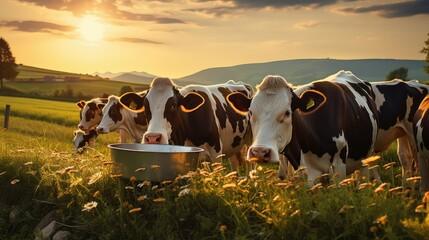 hay feeding cows - obrazy, fototapety, plakaty