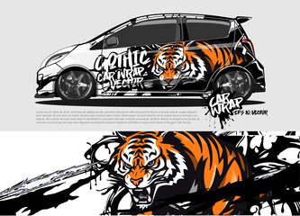 car livery design vector. abstract race style background with aggressive Angry tiger concept for vehicle vinyl sticker wrap