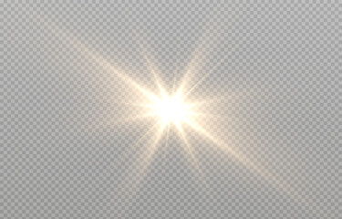Vector light on isolated transparent background. Sun, rays of light png. Magic glow, golden light png