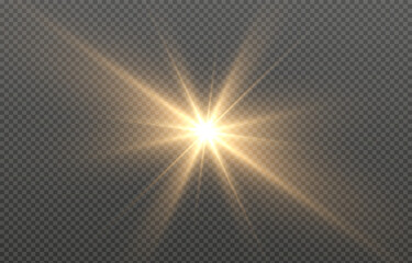 Vector light on isolated transparent background. Sun, rays of light png. Magic glow, golden light png