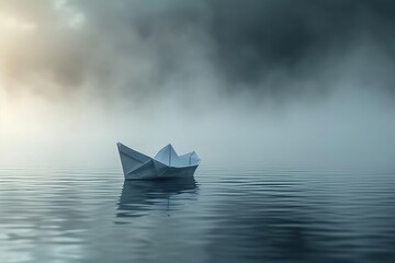 Navigating the Unknown: Paper Boat on a Foggy Water Surface