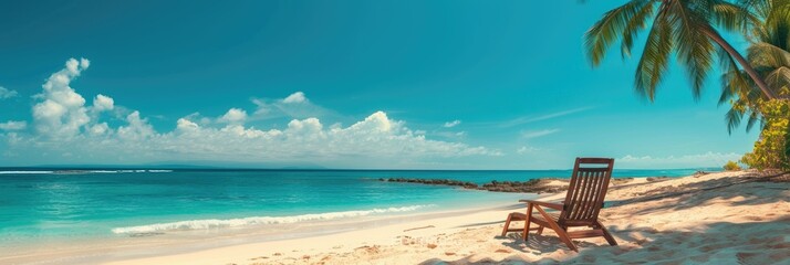 Solitary Beach Chair View: A single chair facing the sea on a tranquil beach, inviting peaceful contemplation