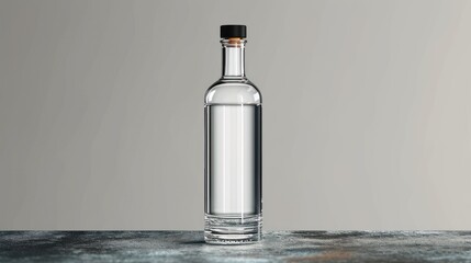 Liquor vodka transparent glass bottle mockup on gray background - obrazy, fototapety, plakaty