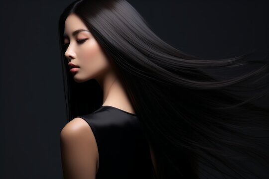 illustration of Sassoon hair model beautiful Asian woman long , Generative ai