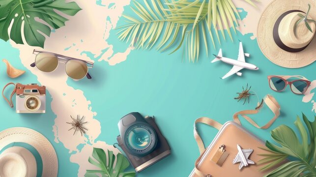 Tourism and travel concept banner, template for ads, vector illustration