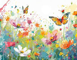 Fototapeta na wymiar Blumenwiese mit Schmetterlingen
