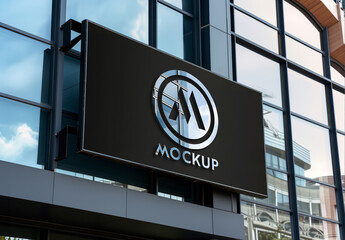 3D Metal Logo Mockup On A Shop Entrance. Generative Ai