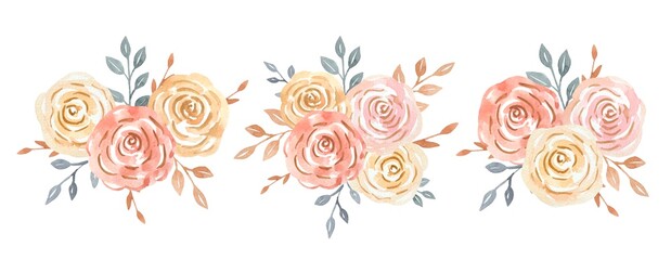 Hand drawn abstract watercolor flowers, set with watercolor flowers