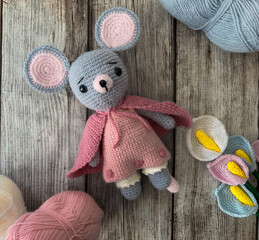 Beautiful mouse amigurumi toy made by crochet