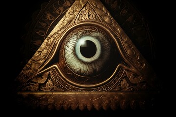 Symbol of divine guidance, an eye enclosed within a triangular shape. Generative AI