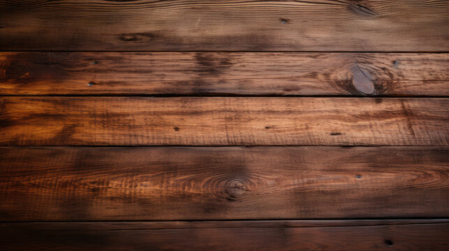 An image showing a closeup of a dark stained wooden plank surface with rich rustic textures and patterns