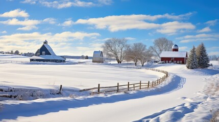 cold farm with snow