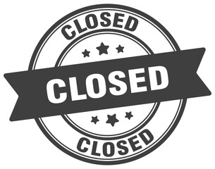 closed stamp. closed label on transparent background. round sign