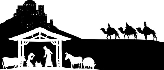 Obraz premium Christmas Nativity Scene Bethlehem Manger Wise Men