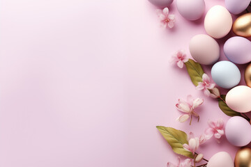 Fototapeta na wymiar Pastel Easter eggs on pink background.