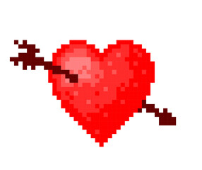 The symbol of red pixel heart wih arrow. 

