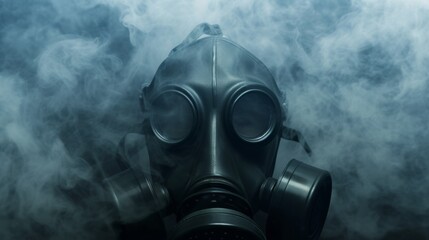 Man Wearing Gas Mask in Smoke