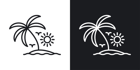 Palms on Island Icon Designed in a Line Style on White Background.