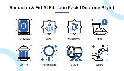 Ramadan and Eid Al Fitr  Icon Set in Duotone Style Suitable for web and app icons, presentations, posters, etc.