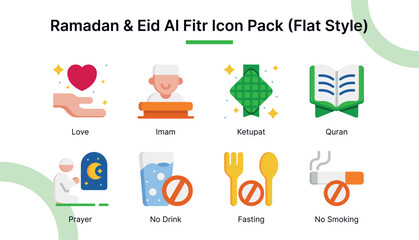 Ramadan and Eid Al Fitr  Icon Set in Flat Style Suitable for web and app icons, presentations, posters, etc.