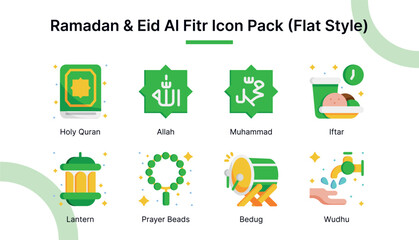 Ramadan and Eid Al Fitr  Icon Set in Flat Style Suitable for web and app icons, presentations, posters, etc.