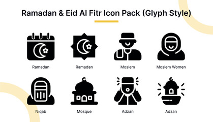 Ramadan and Eid Al Fitr  Icon Set in Glyph Style Suitable for web and app icons, presentations, posters, etc.