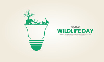 World wildlife day, Wild animals in world shape wildlife day design for poster, banner. 3D Illustration