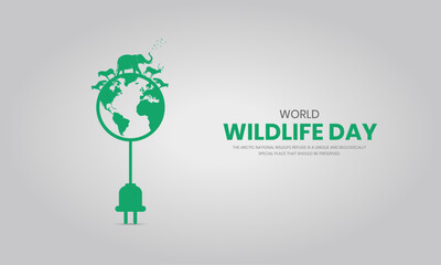 World wildlife day, Wild animals in world shape wildlife day design for poster, banner. 3D Illustration