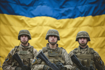 soldiers on the background of the Ukrainian flag