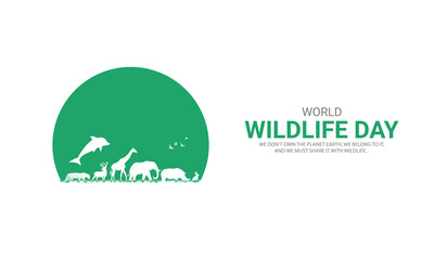 World wildlife day, Wild animals in world shape wildlife day design for poster, banner. 3D Illustration