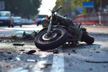a broken motorcycle after an accident