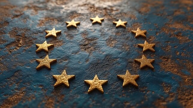 European union flag on metal rusty background, EU sign symbol 