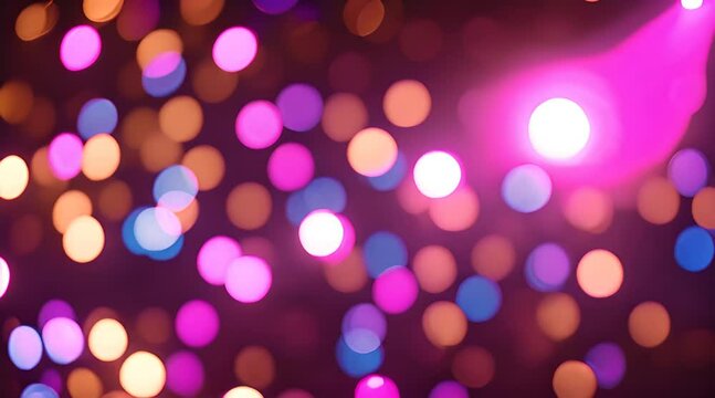 Vibrant disco party lights illuminating a room filled with blurred circles, creating a lively and energetic atmosphere, perfect for background