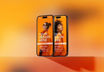 Two Smartphones Placed On A Wall Edge Mockup