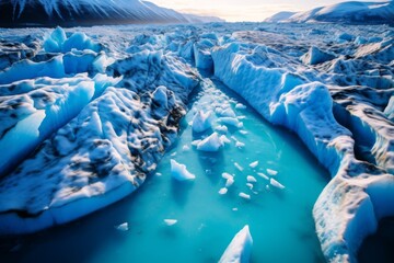 A compelling close-up shot of a melting glacier