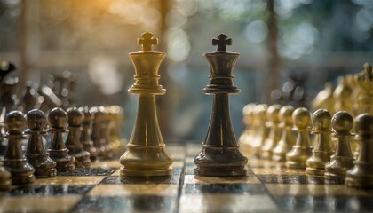 Cinematic view of a chess board with depth of field effect