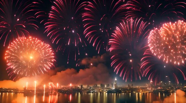 seamless loop animation of stunning fireworks illuminating the night sky, perfect for celebrations and festive occasions