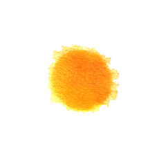 Orange watercolor circle isolated on white background. Fire round shape, watercolour stains. Orange red yellow circle - 733755229
