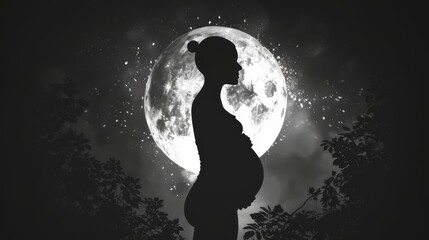 silhouette of an expectant individual, bathed in the glow of a radiant full moon