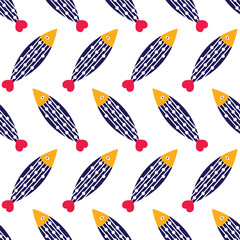 Cute sardines with hearts. Kids background. Seamless pattern. Can be used in textile industry, paper, background, scrapbooking.